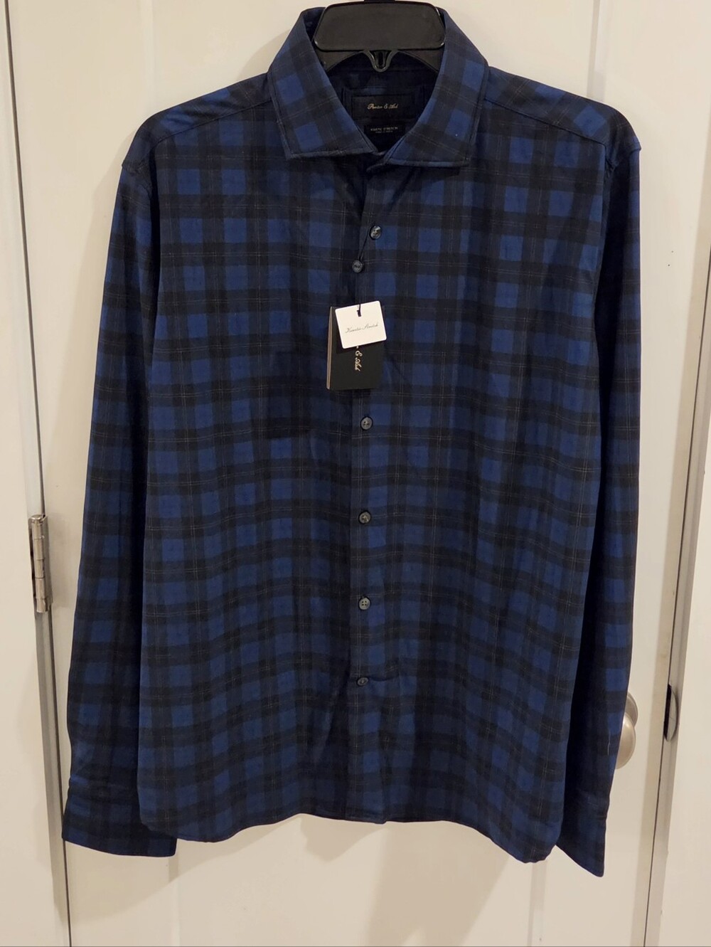 NWT Porter & Ash Kinetic Stretch Button-Down Plaid Shirt - Blue & Black - Large